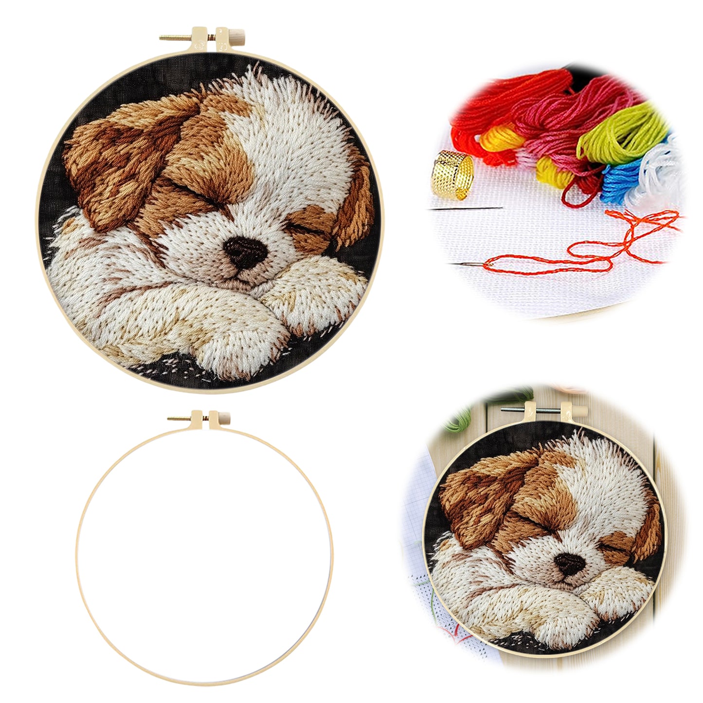 Border Collie Puppy - DIY Embroidery Cross Stitch Kit with Pattern Cotton Threads Needles Hoop 29x29CM/11.42x11.42in