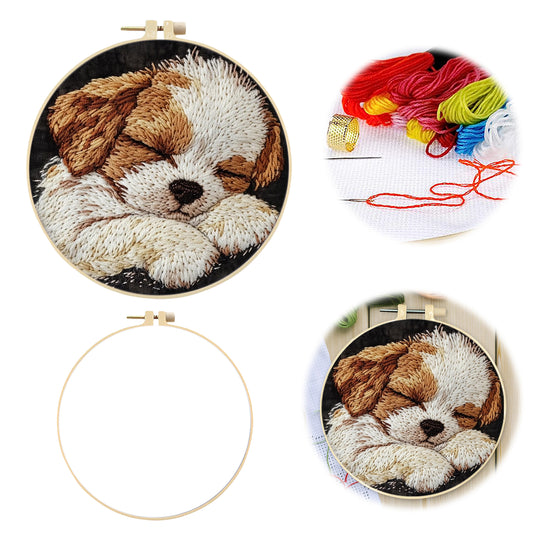 Border Collie Puppy - DIY Embroidery Cross Stitch Kit with Pattern Cotton Threads Needles Hoop 29x29CM/11.42x11.42in