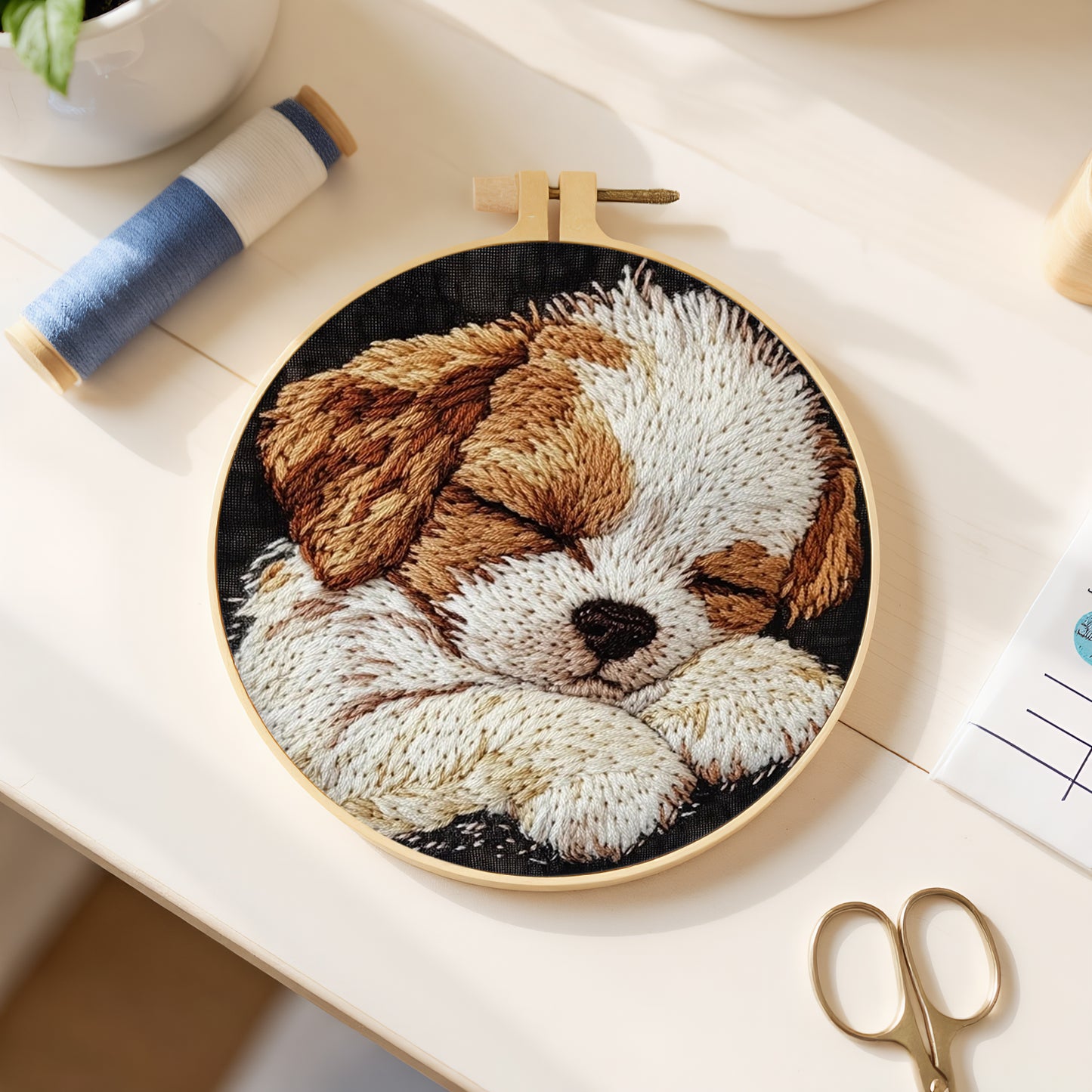 Border Collie Puppy - DIY Embroidery Cross Stitch Kit with Pattern Cotton Threads Needles Hoop 29x29CM/11.42x11.42in