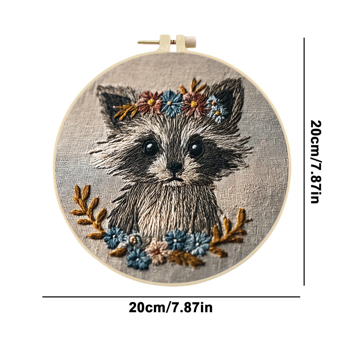 Raccoon With Floral Wreath - DIY Embroidery Cross Stitch Kit with Pattern Cotton Threads Needles Hoop 29x29CM/11.42x11.42in
