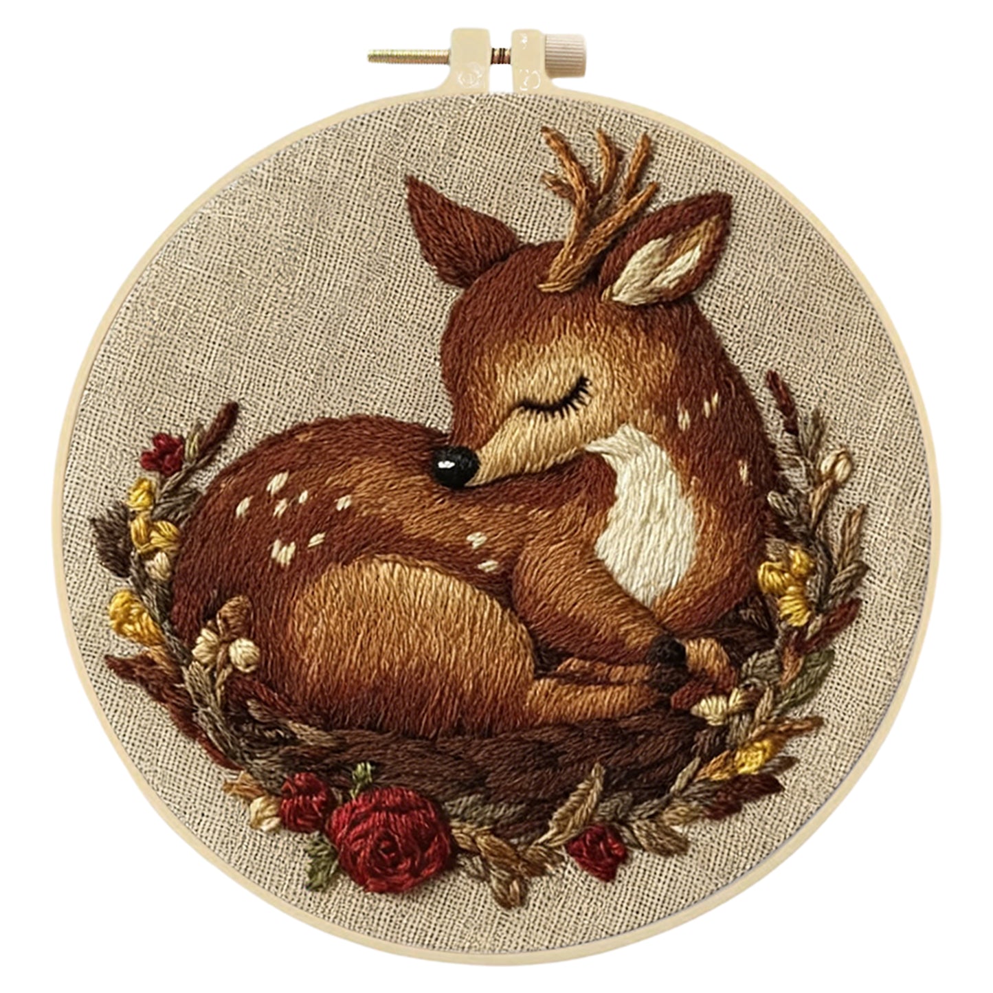 Sleeping Deer - DIY Embroidery Cross Stitch Kit with Pattern Cotton Threads Needles Hoop 29x29CM/11.42x11.42in