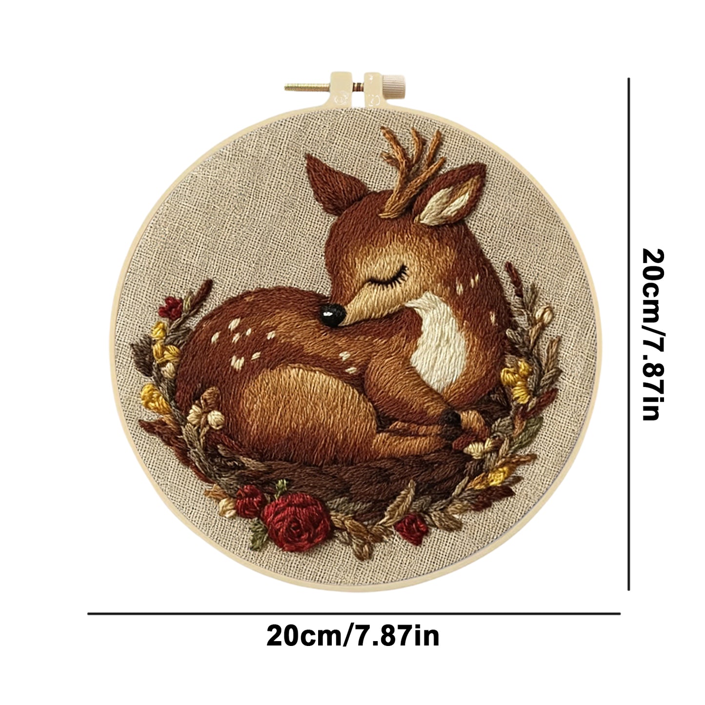 Sleeping Deer - DIY Embroidery Cross Stitch Kit with Pattern Cotton Threads Needles Hoop 29x29CM/11.42x11.42in
