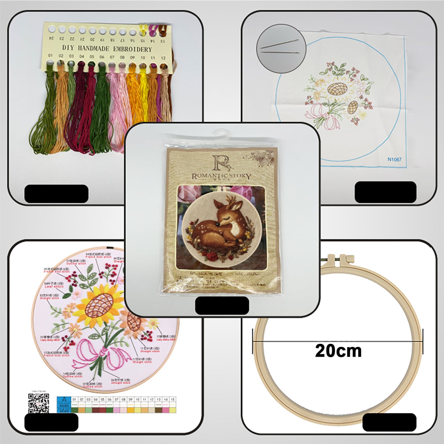 Sleeping Deer - DIY Embroidery Cross Stitch Kit with Pattern Cotton Threads Needles Hoop 29x29CM/11.42x11.42in