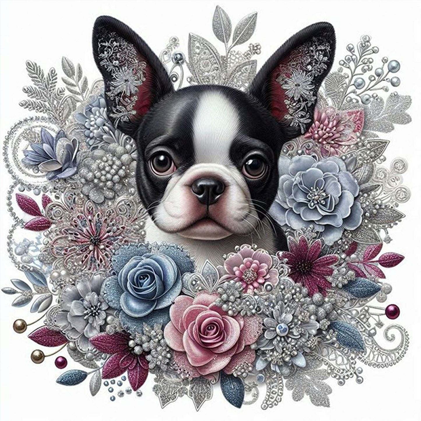 Boston Terrier - Full 11CT Stamped Cross Stitch 40x40CM - Yishu
