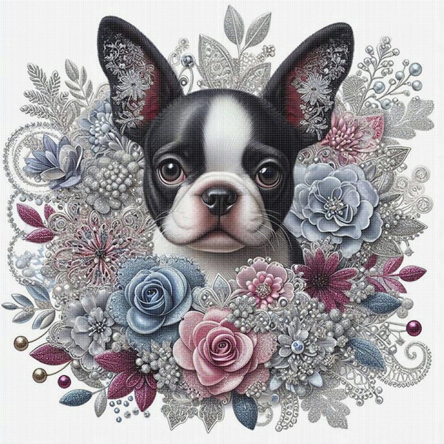 Boston Terrier - Full 11CT Stamped Cross Stitch 40x40CM - Yishu