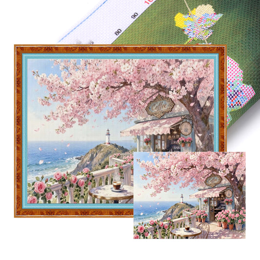 Under The Cherry Blossom Tree - Full 11CT Stamped Cross Stitch 50x40CM - Yishu