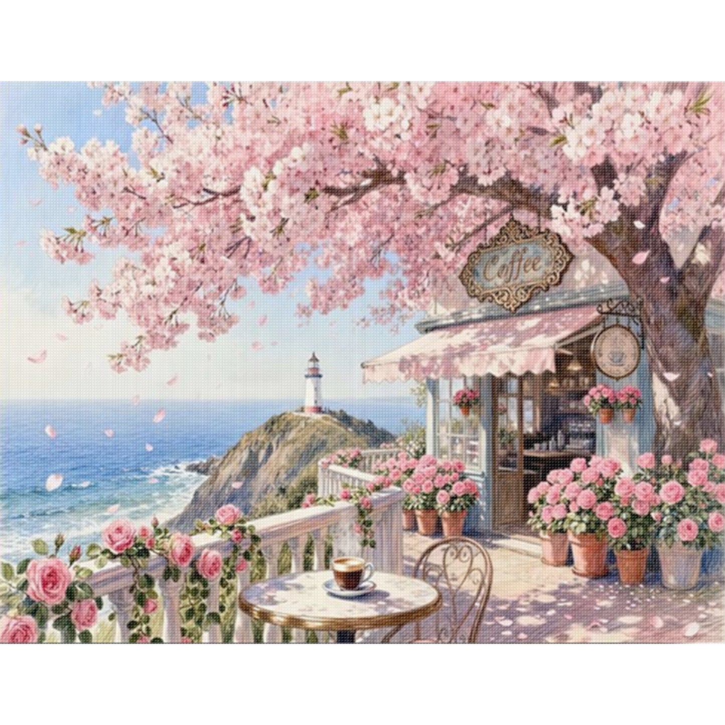 Under The Cherry Blossom Tree - Full 11CT Stamped Cross Stitch 50x40CM - Yishu
