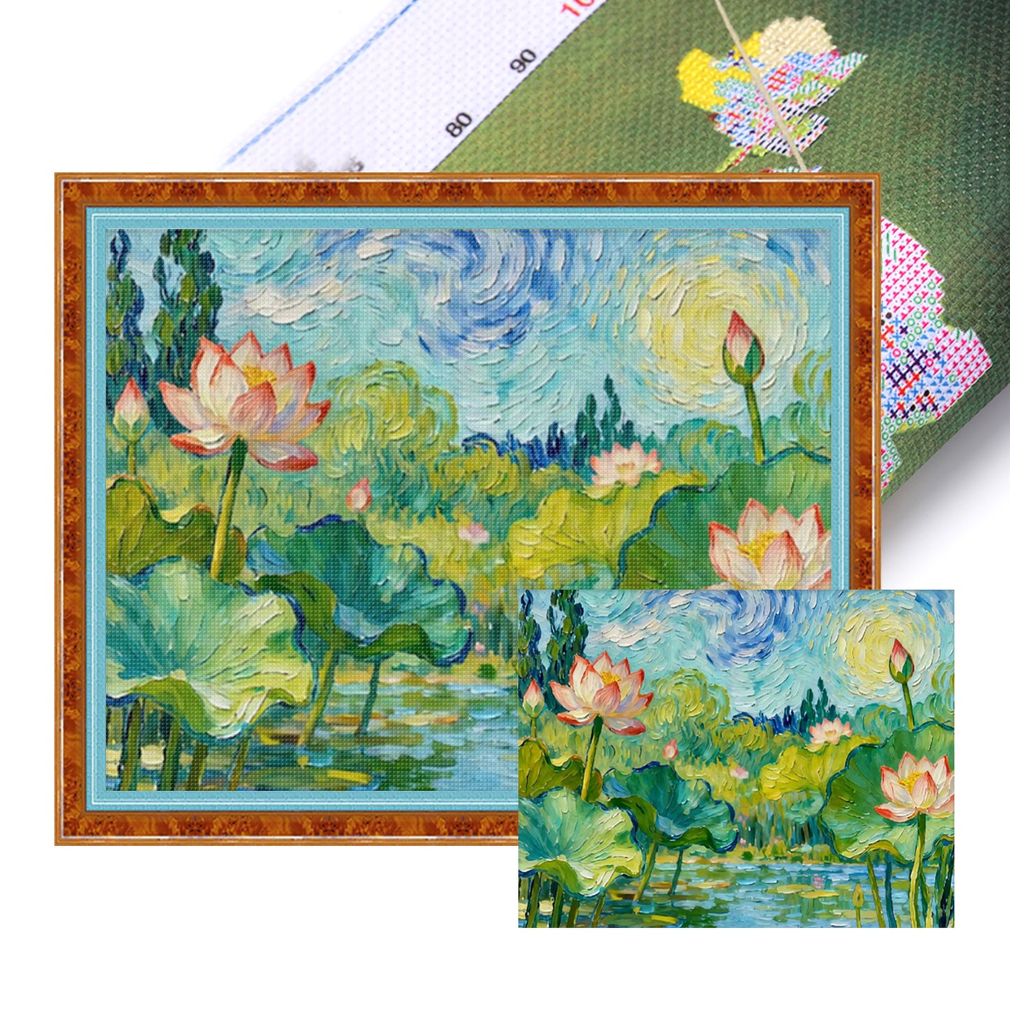 Lotus Pond Lotus - Full 11CT Stamped Cross Stitch 50x40CM - Yishu