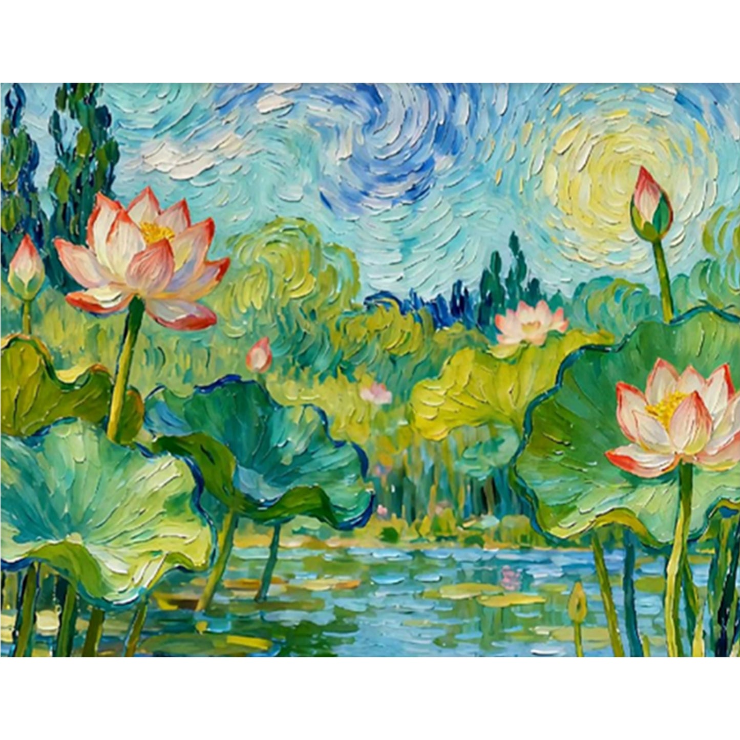 Lotus Pond Lotus - Full 11CT Stamped Cross Stitch 50x40CM - Yishu
