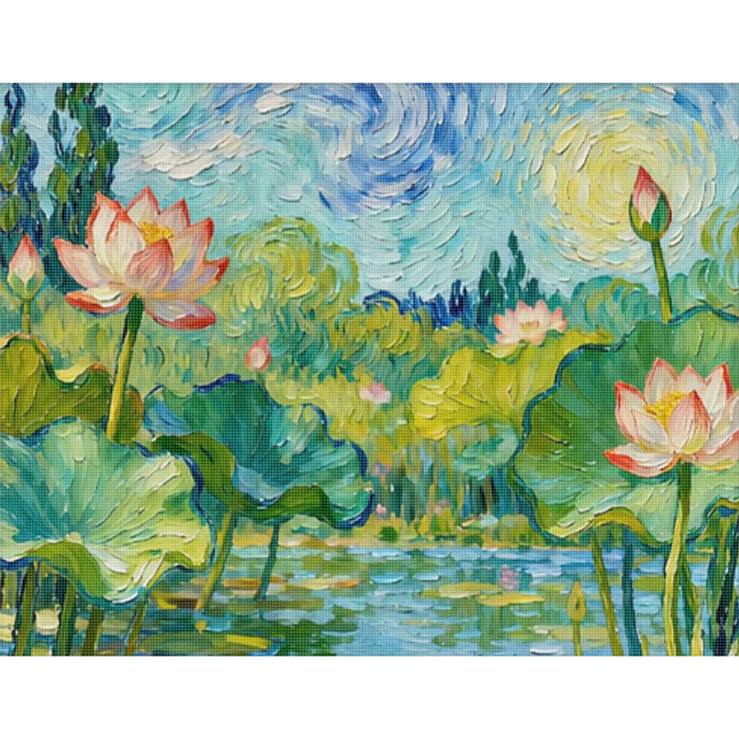 Lotus Pond Lotus - Full 11CT Stamped Cross Stitch 50x40CM - Yishu