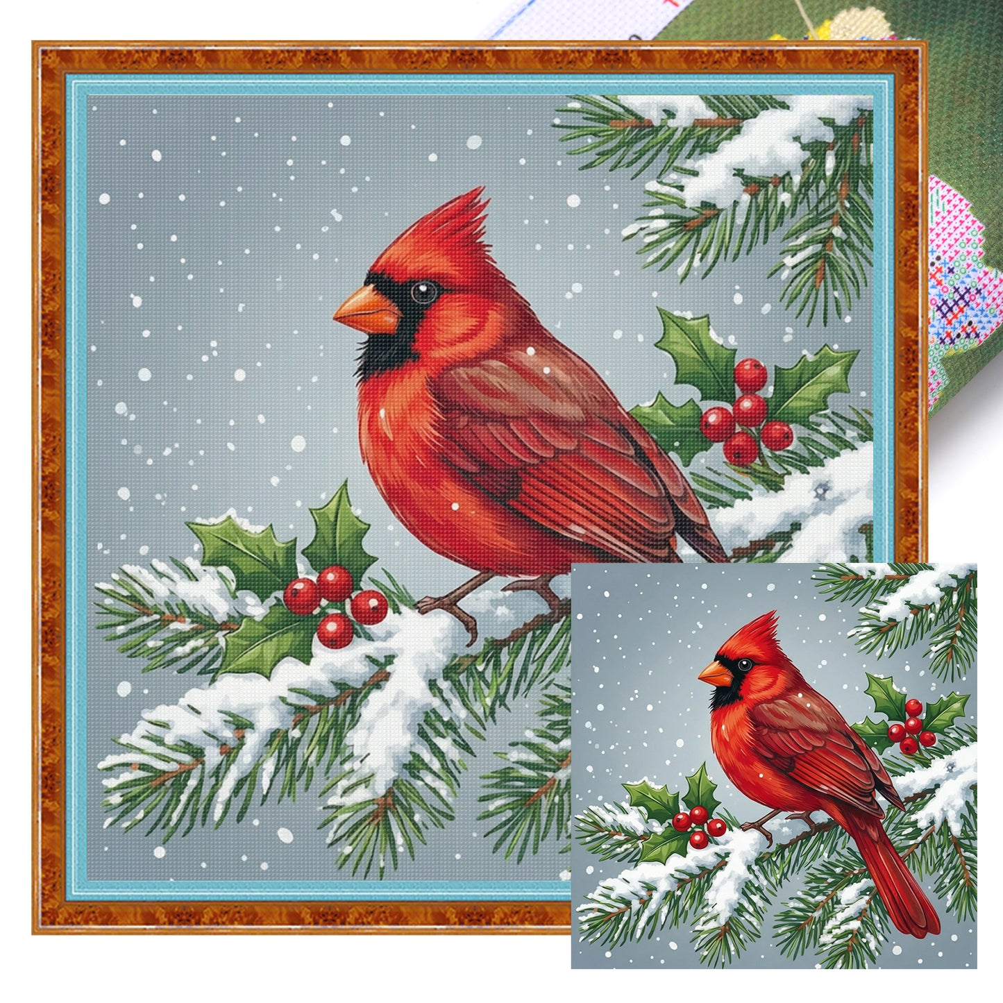 Winter Red Bird - Full 14CT Stamped Cross Stitch 40x40CM - Huacan