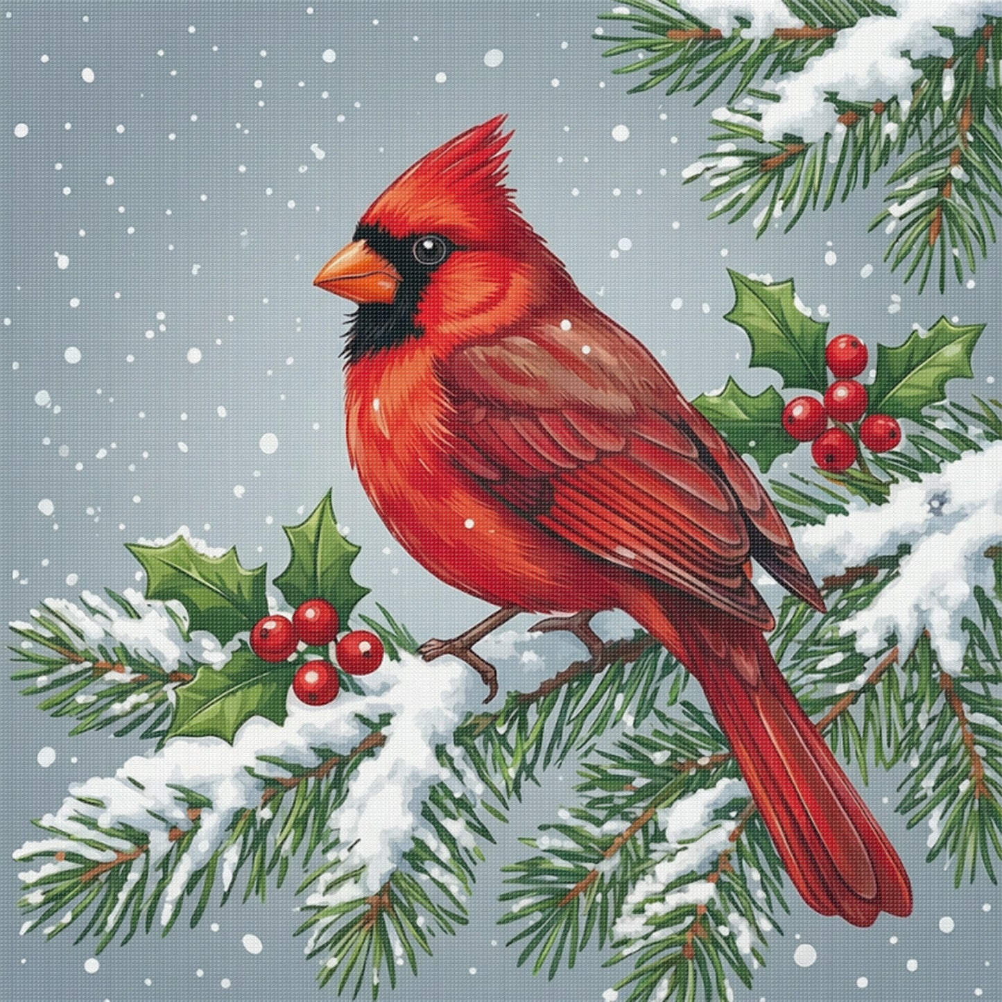 Winter Red Bird - Full 14CT Stamped Cross Stitch 40x40CM - Huacan