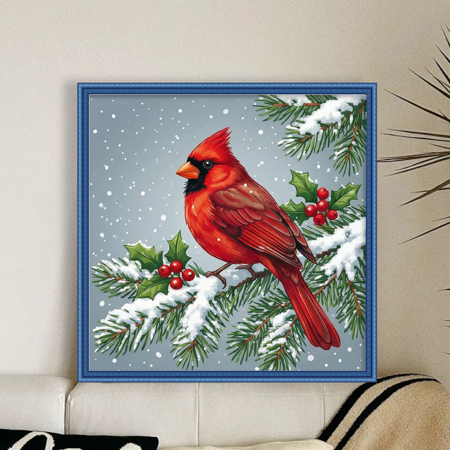 Winter Red Bird - Full 14CT Stamped Cross Stitch 40x40CM - Huacan
