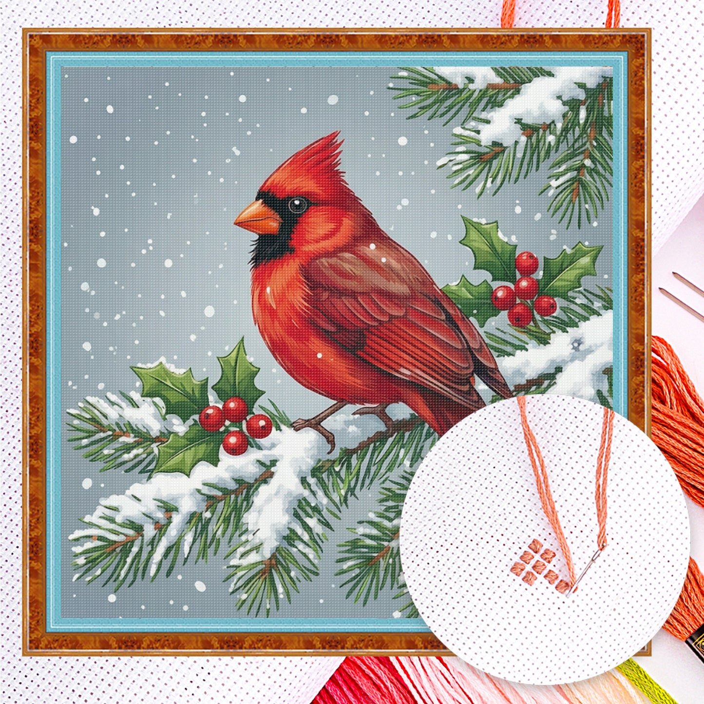 Winter Robin - Full 14CT Counted Cross Stitch 40x40CM - Yishu