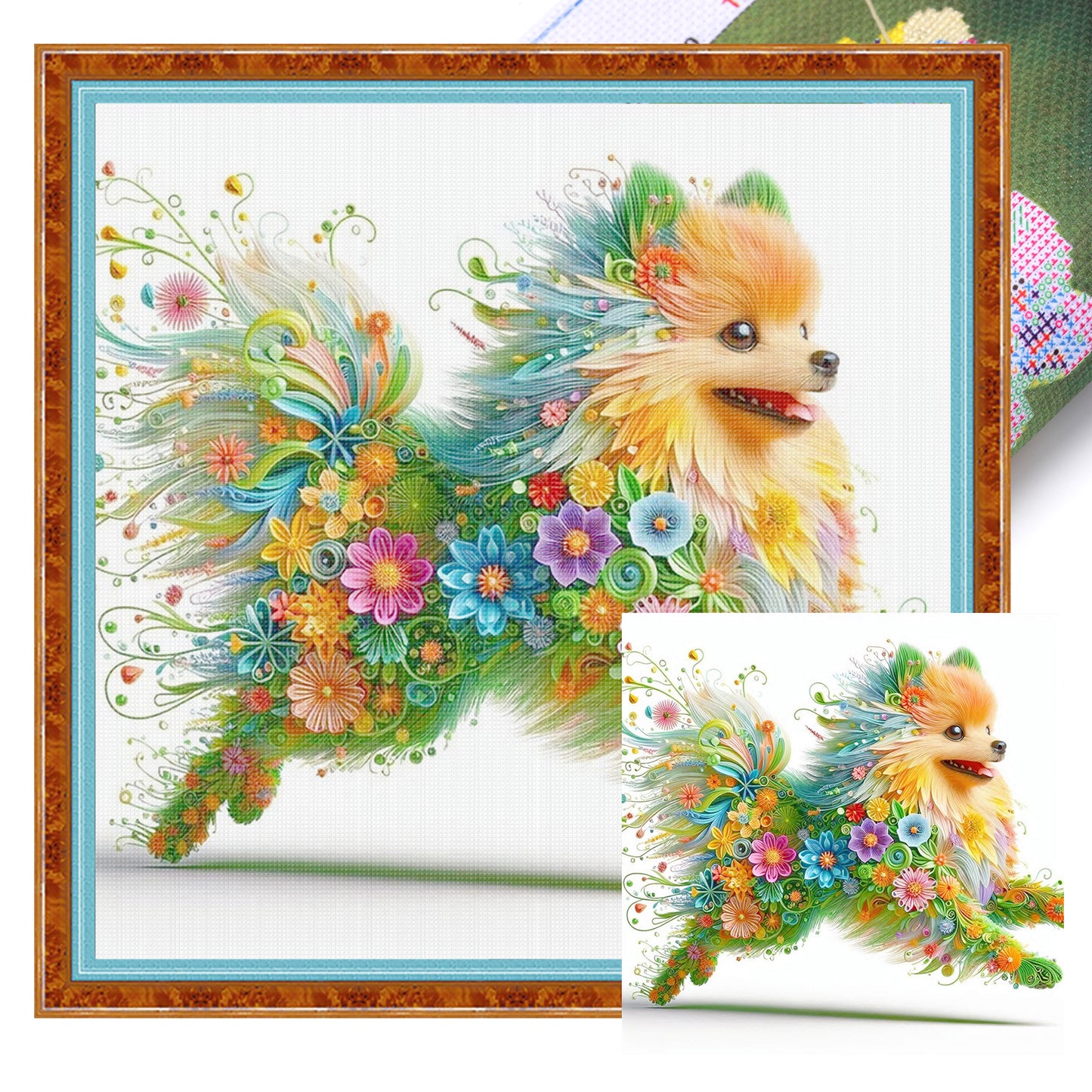 Flower Dog - Full 11CT Stamped Cross Stitch 40x40CM - Yishu
