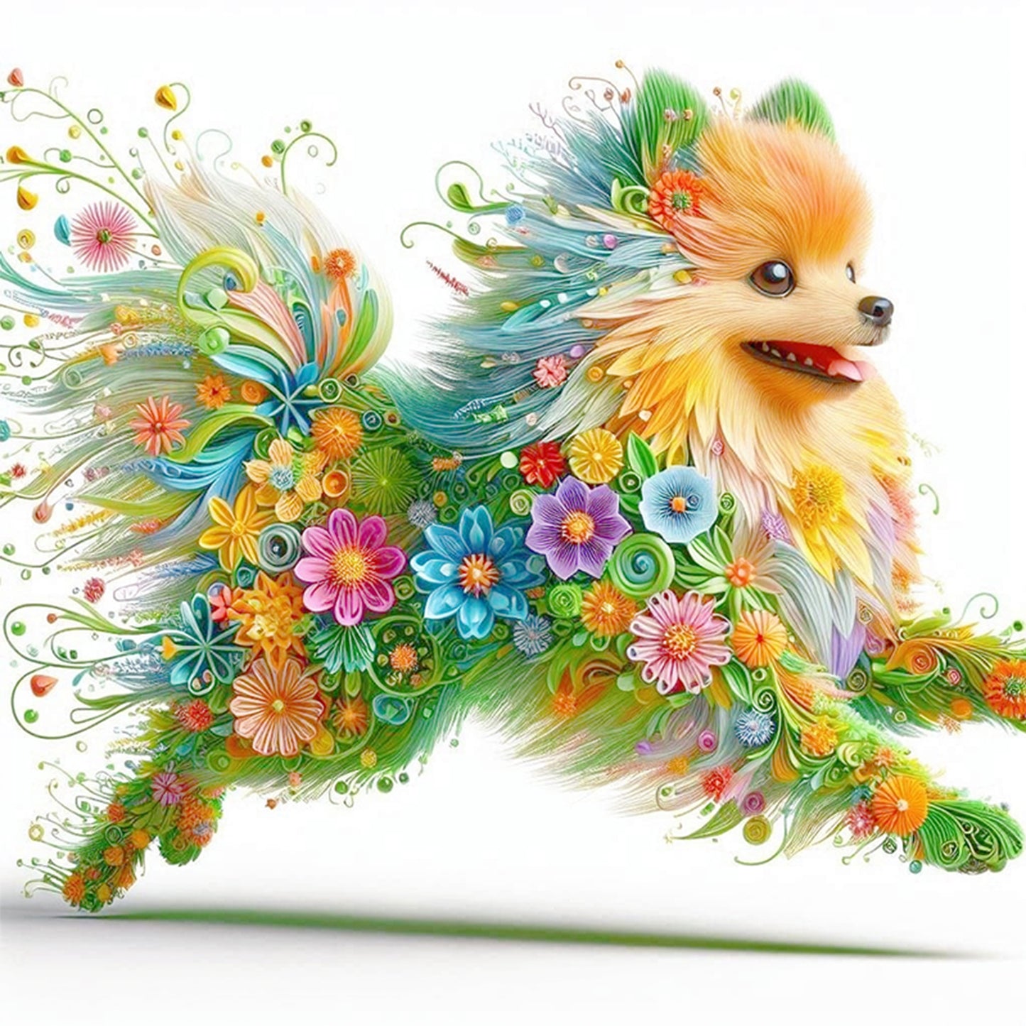 Flower Dog - Full 11CT Stamped Cross Stitch 40x40CM - Yishu