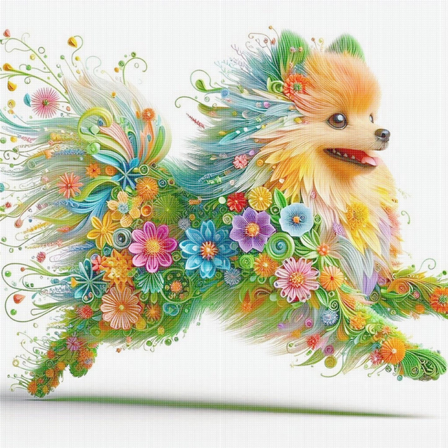Flower Dog - Full 11CT Stamped Cross Stitch 40x40CM - Yishu