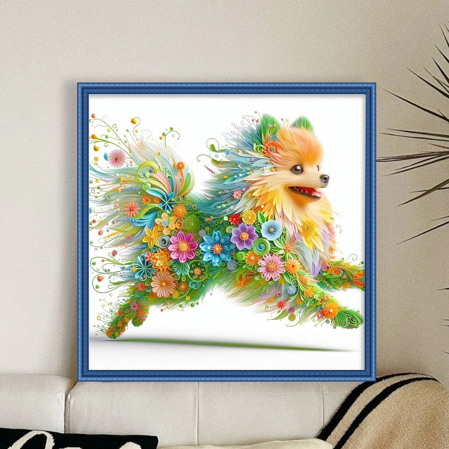 Flower Dog - Full 11CT Stamped Cross Stitch 40x40CM - Yishu
