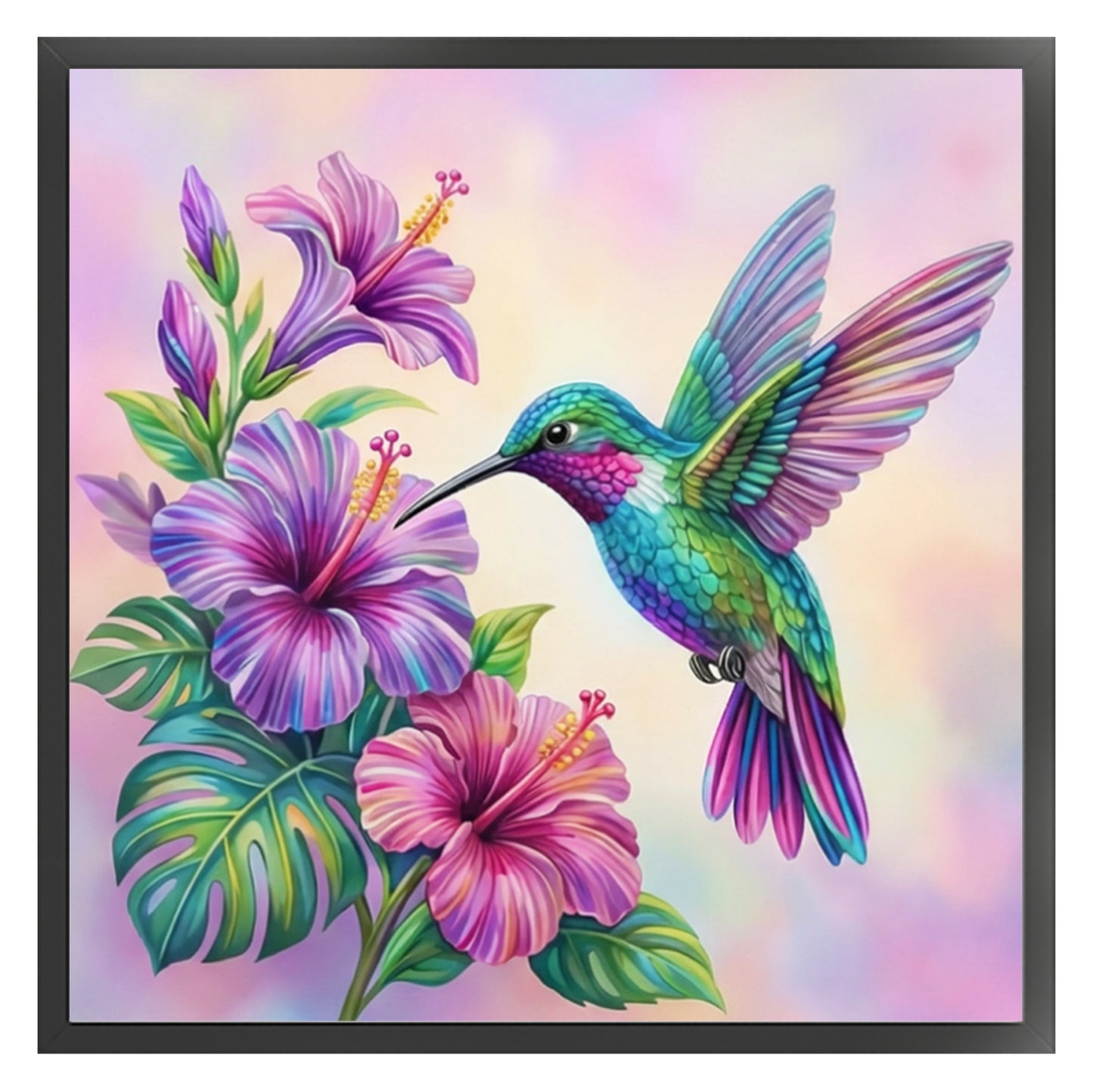 Flowers & Hummingbird - Full 11CT Stamped Cross Stitch - Bead Embroidery 36x36CM/14.17x14.17in