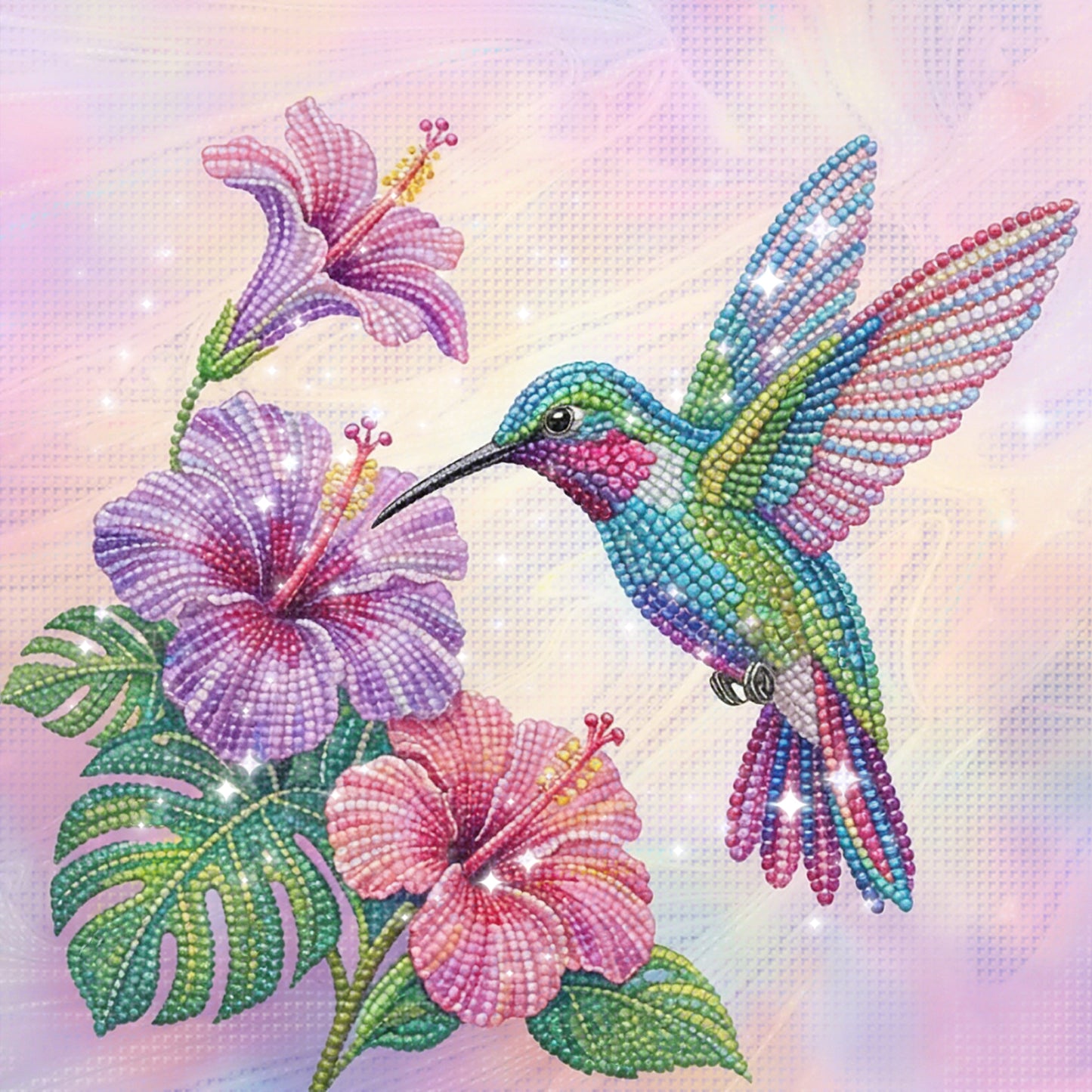 Flowers & Hummingbird - Full 11CT Stamped Cross Stitch - Bead Embroidery 36x36CM/14.17x14.17in