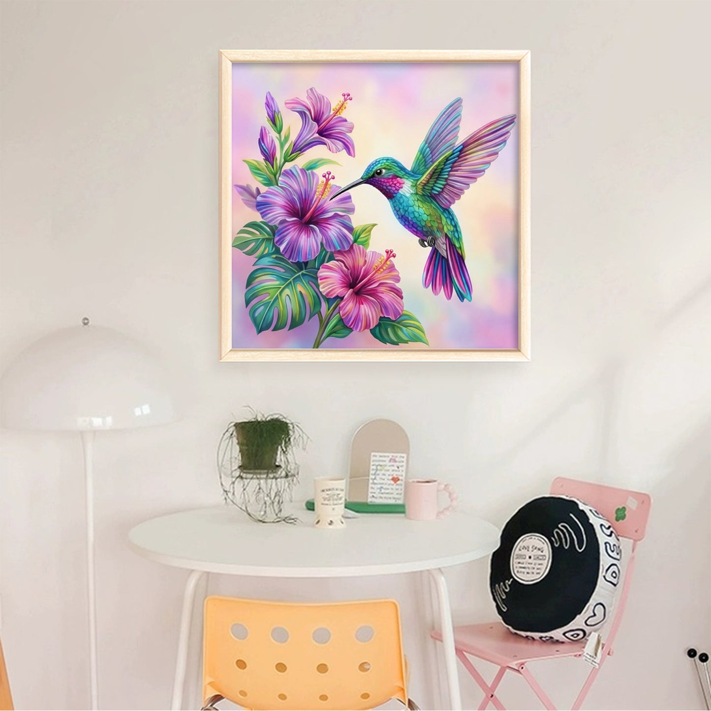 Flowers & Hummingbird - Full 11CT Stamped Cross Stitch - Bead Embroidery 36x36CM/14.17x14.17in