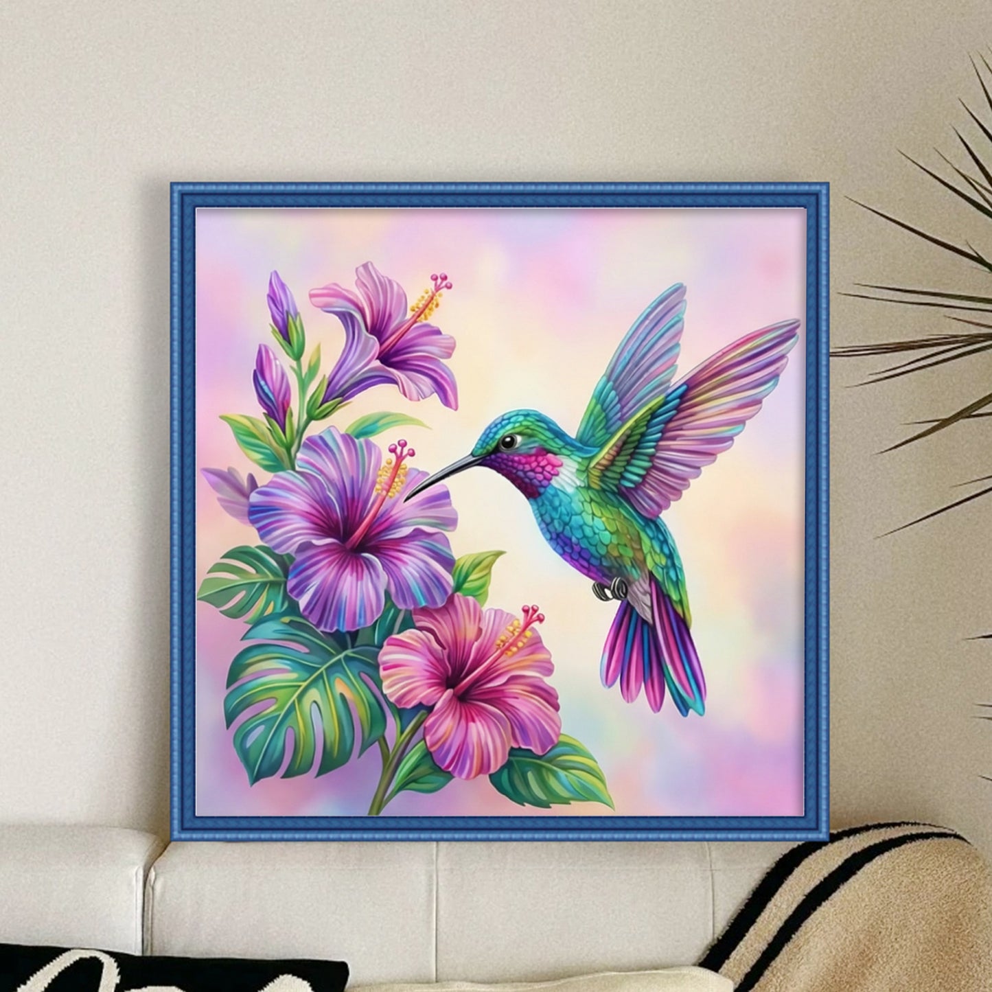 Flowers & Hummingbird - Full 11CT Stamped Cross Stitch - Bead Embroidery 36x36CM/14.17x14.17in