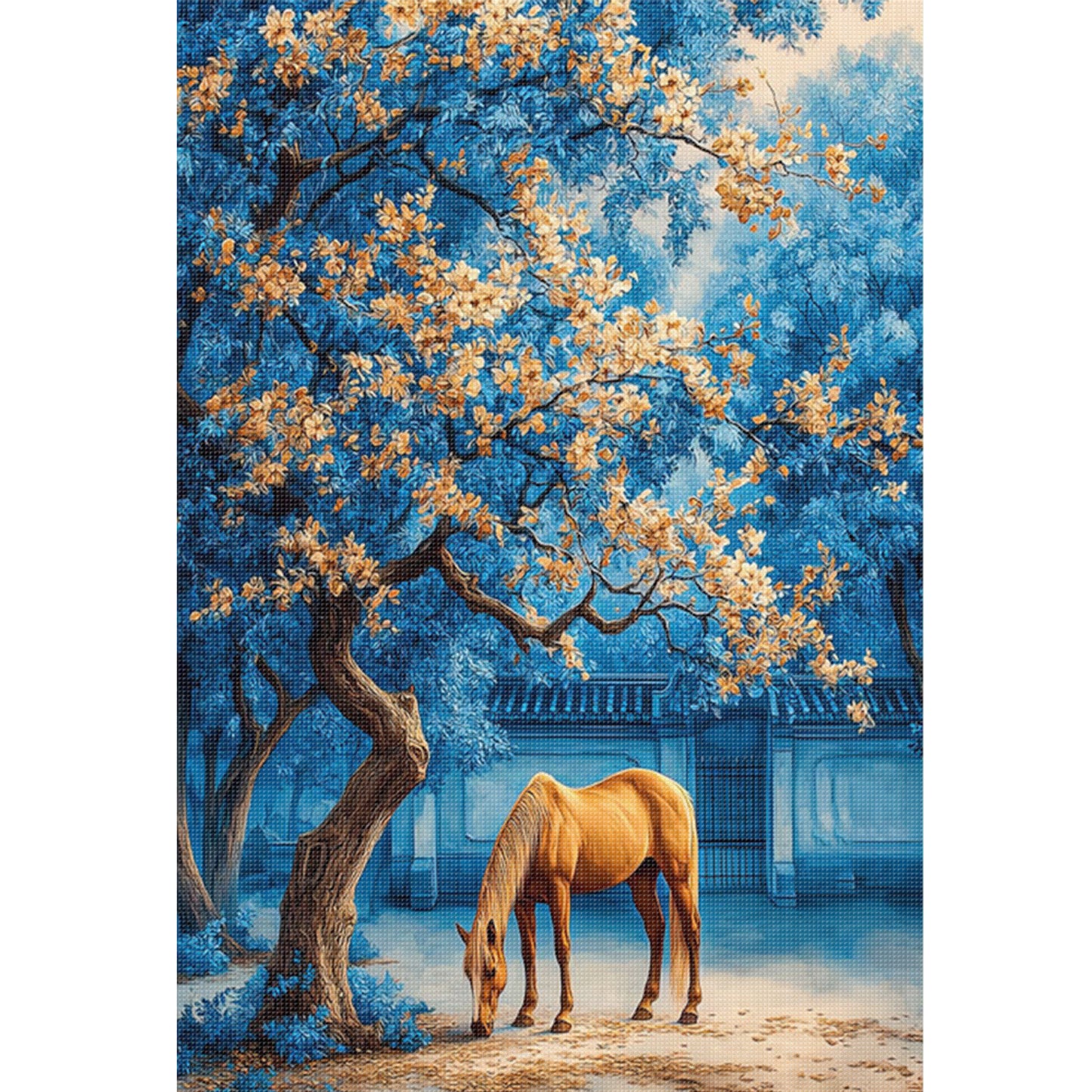 Golden Osmanthus & Horse Success - Full 11CT Stamped Cross Stitch 50x70CM - Mona Lisa