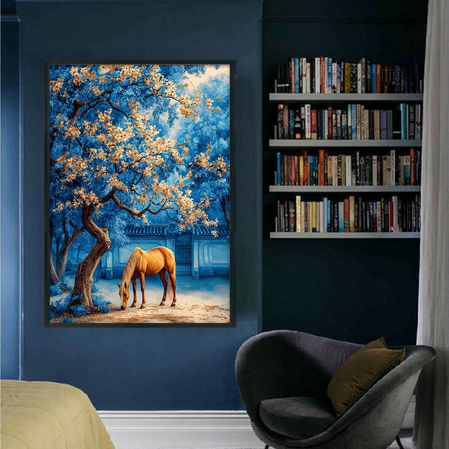Golden Osmanthus & Horse Success - Full 11CT Stamped Cross Stitch 50x70CM - Mona Lisa