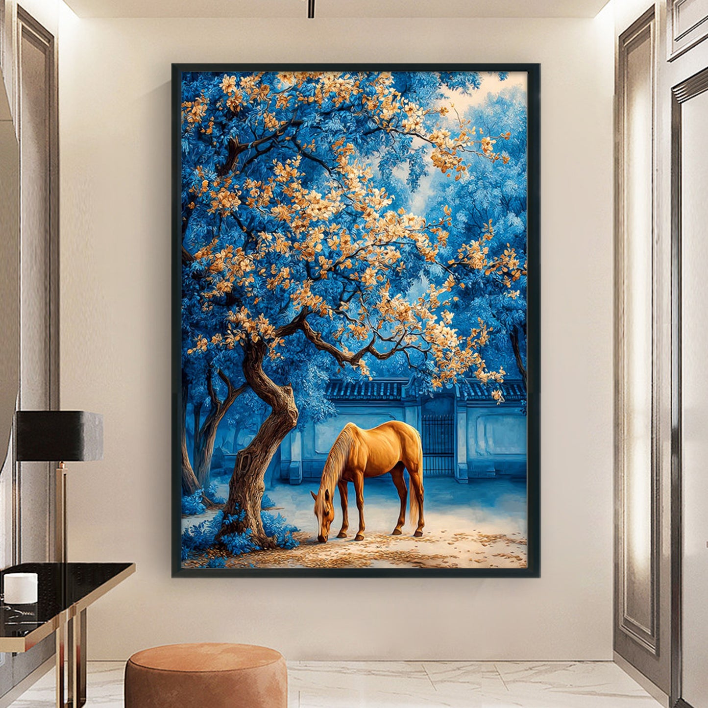Golden Osmanthus & Horse Success - Full 11CT Stamped Cross Stitch 50x70CM - Mona Lisa