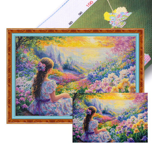 Monet Style Maiden - Full 11CT Stamped Cross Stitch 70x50CM - Mona Lisa