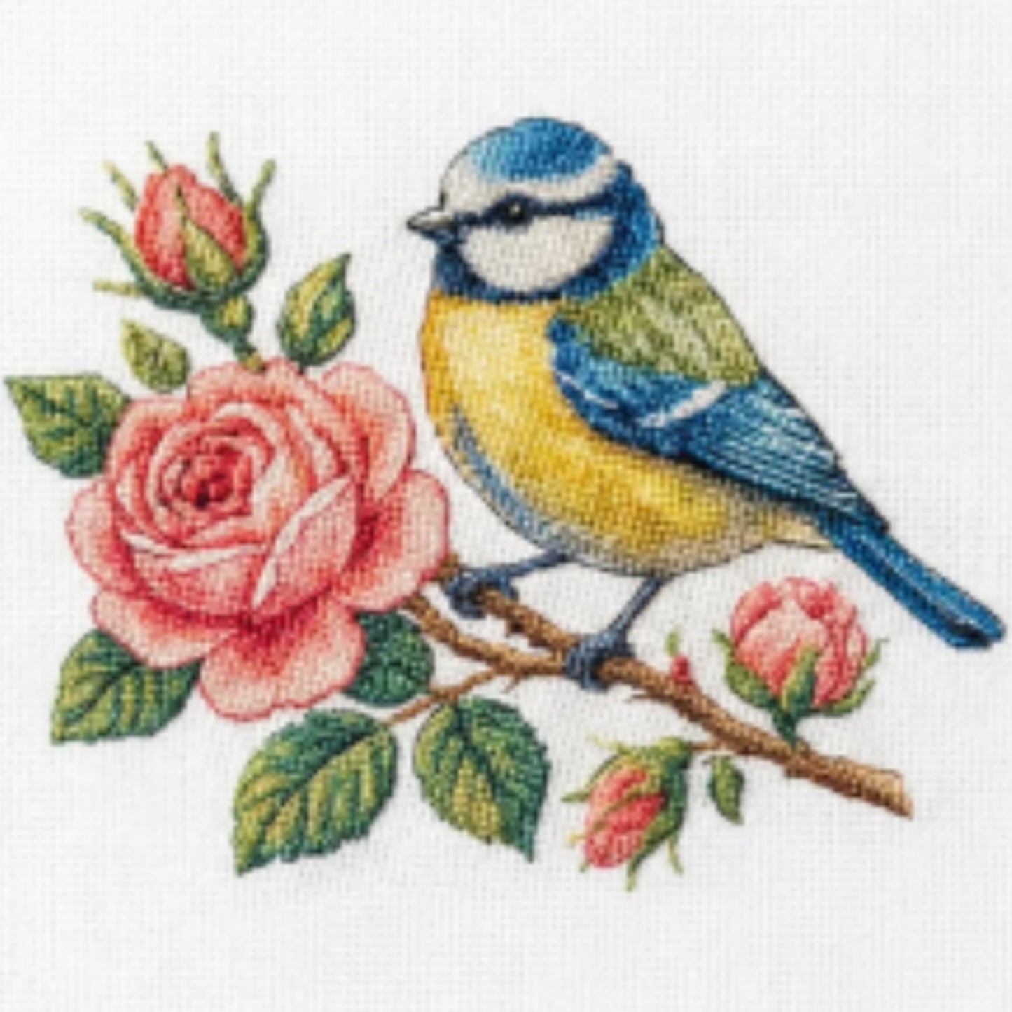 Flower And Bird - Full 18CT Stamped Cross Stitch 20x20CM - Huacan