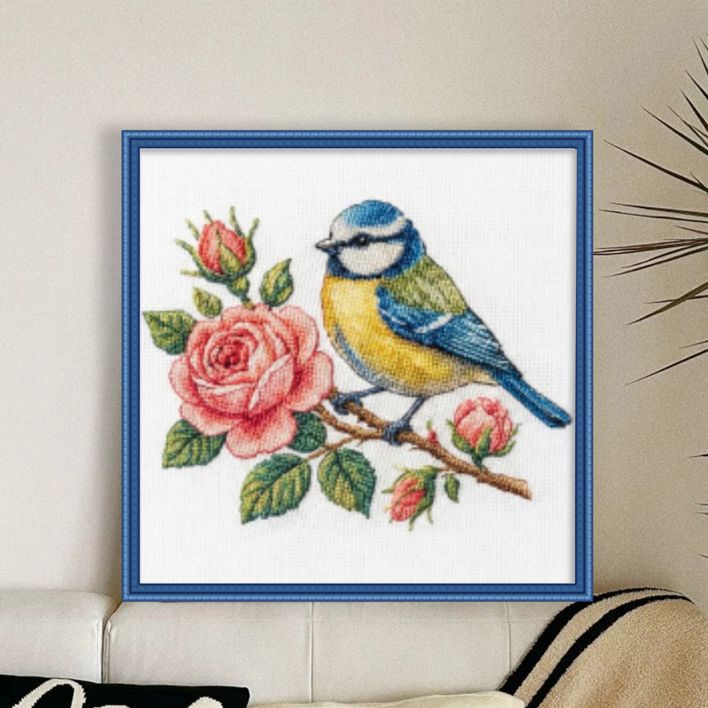 Flower And Bird - Full 18CT Stamped Cross Stitch 20x20CM - Huacan