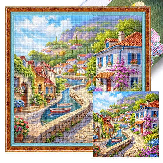 Town Scenery - Full 11CT Stamped Cross Stitch 50x50CM - Huacan