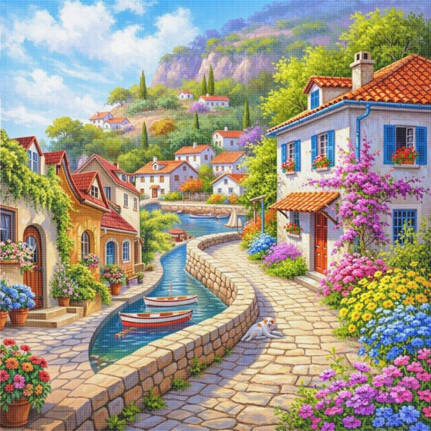 Town Scenery - Full 11CT Stamped Cross Stitch 50x50CM - Huacan