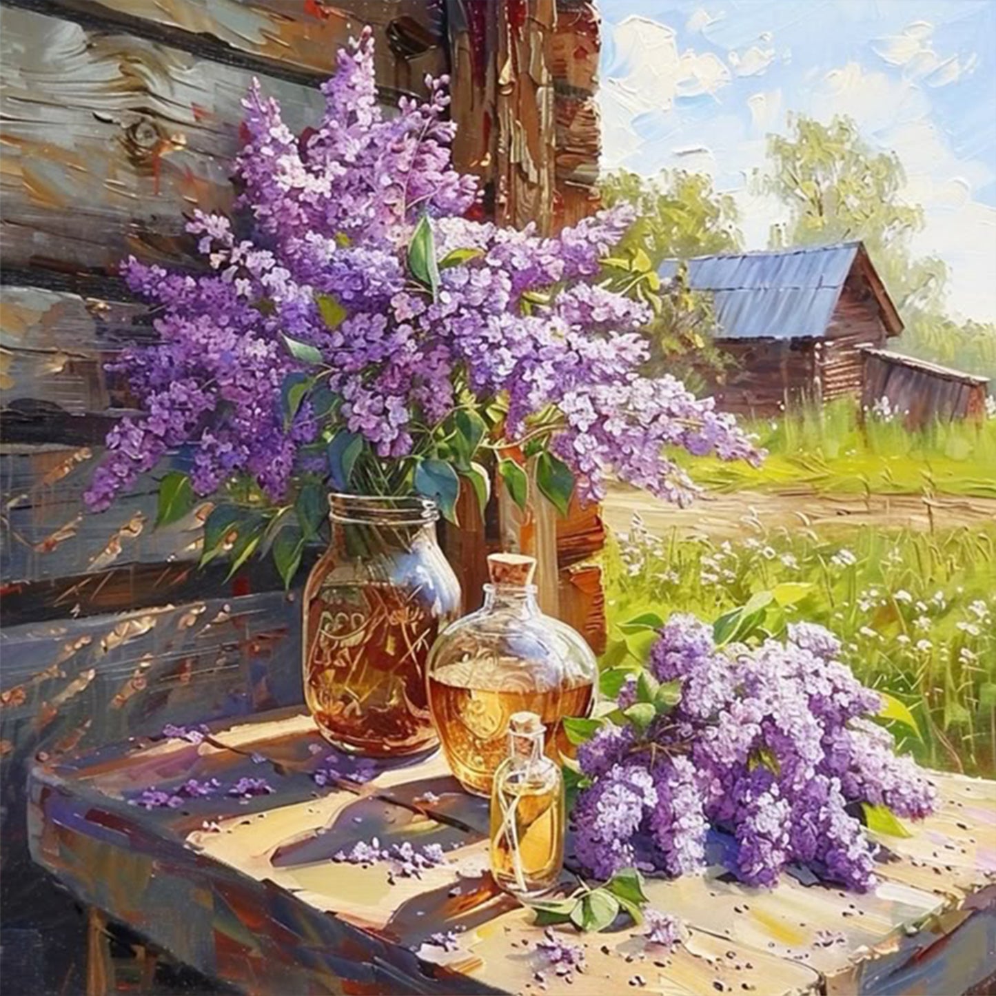 Lilac Under Eaves - Full 11CT Stamped Cross Stitch 50x50CM - Huacan