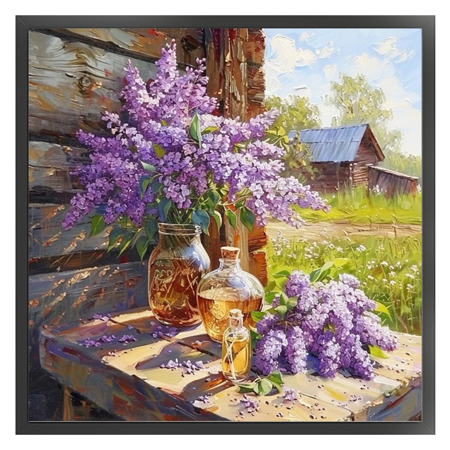 Lilac Under Eaves - Full 11CT Stamped Cross Stitch 50x50CM - Huacan