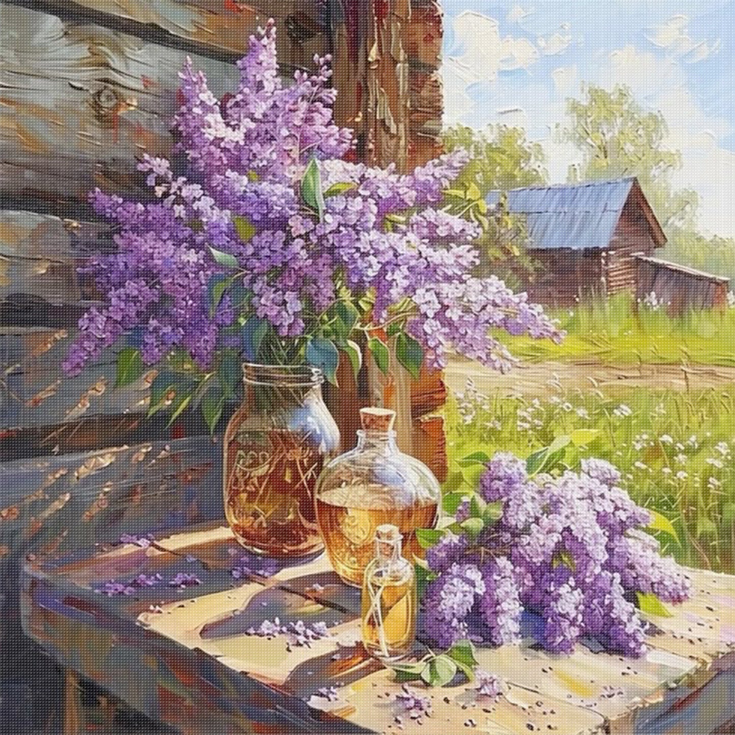 Lilac Under Eaves - Full 11CT Stamped Cross Stitch 50x50CM - Huacan