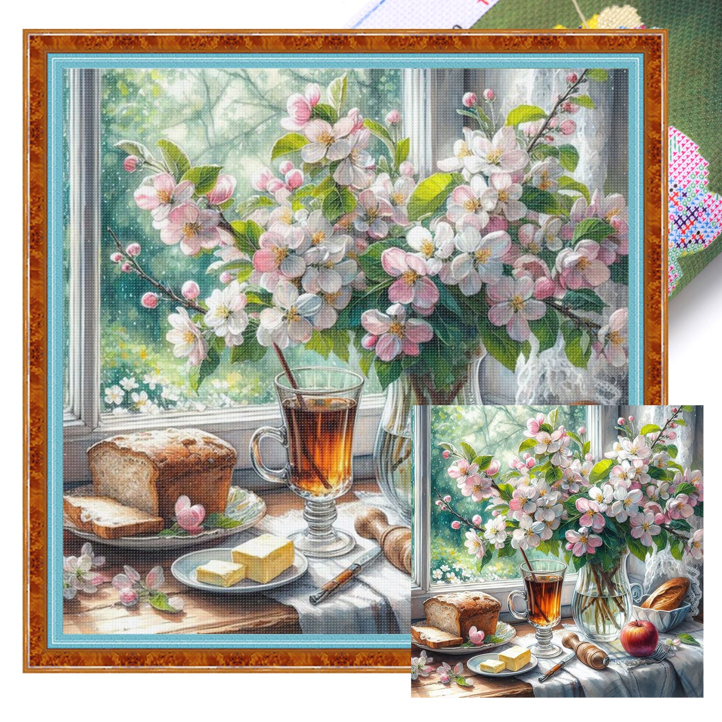 Apple Blossom And Morning Tea - Full 11CT Stamped Cross Stitch 50x50CM - Huacan