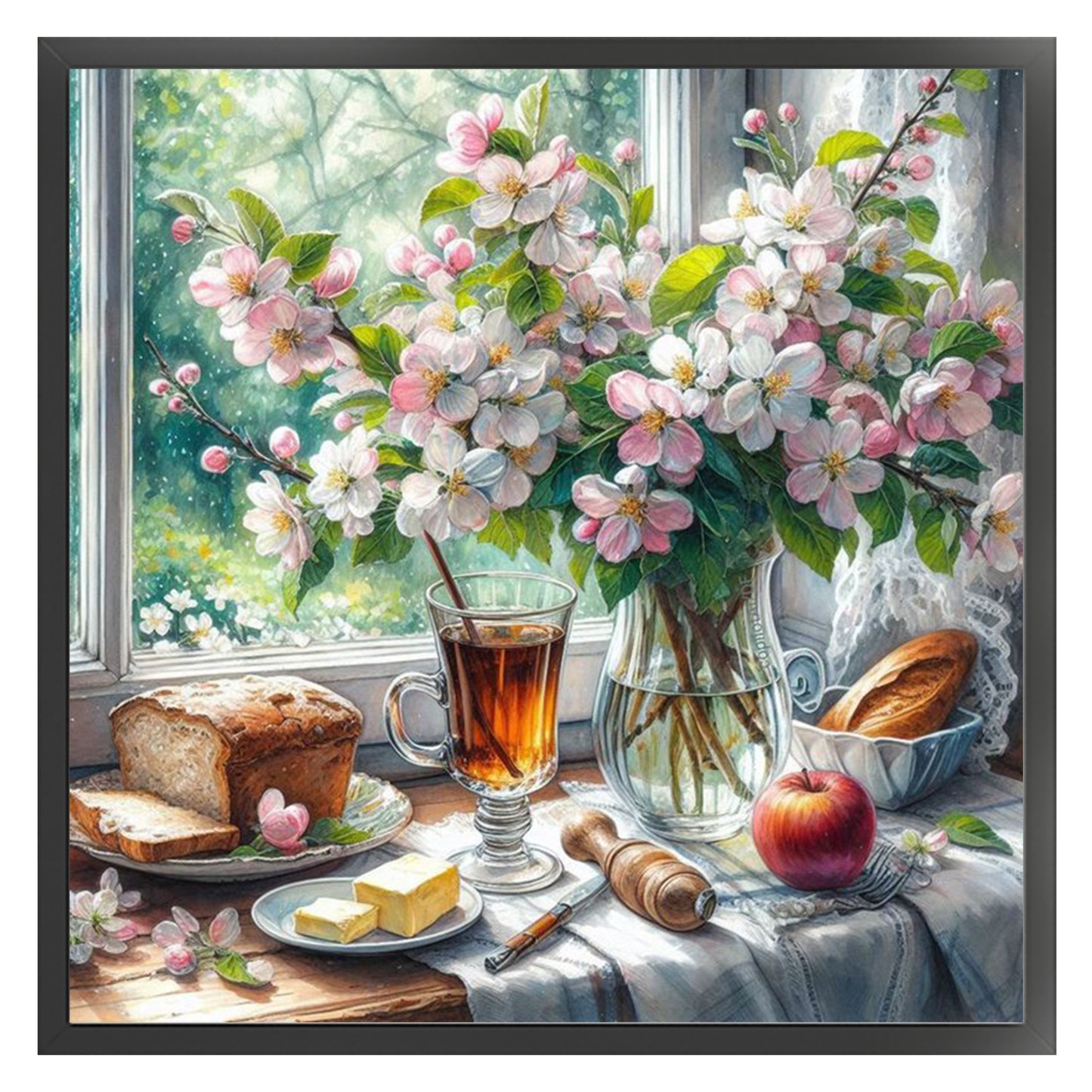 Apple Blossom And Morning Tea - Full 11CT Stamped Cross Stitch 50x50CM - Huacan