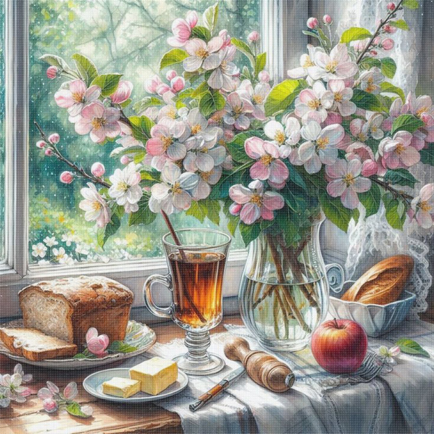 Apple Blossom And Morning Tea - Full 11CT Stamped Cross Stitch 50x50CM - Huacan