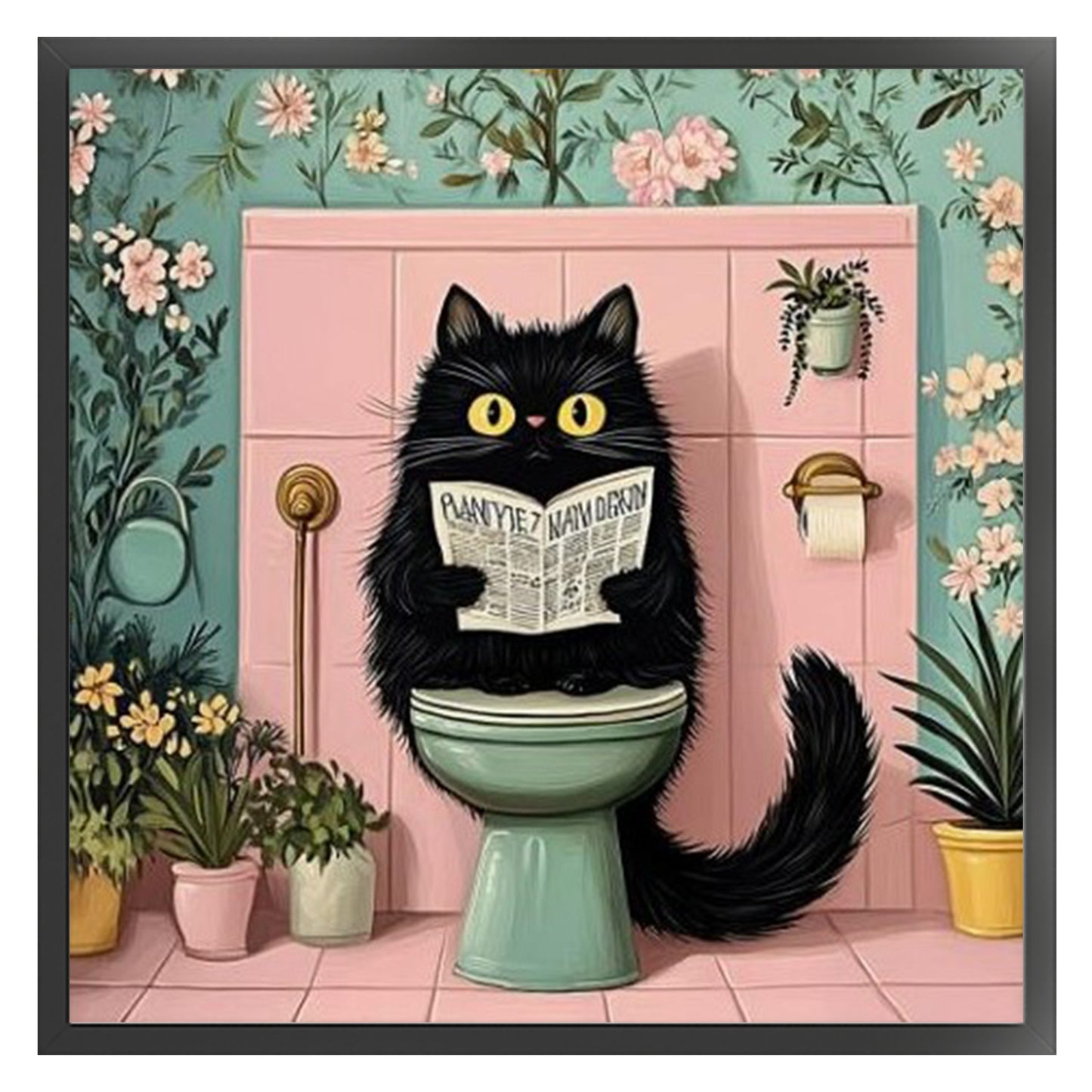 Black Cat In Restroom - Full 11CT Stamped Cross Stitch 40x40CM - Huacan