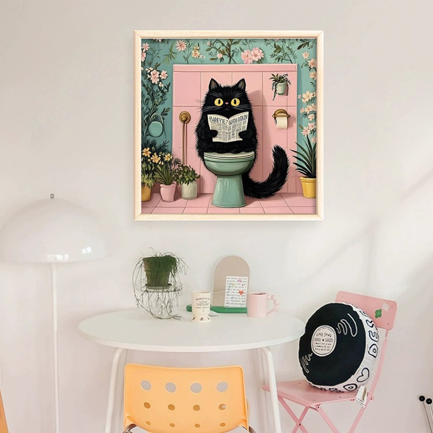 Black Cat In Restroom - Full 11CT Stamped Cross Stitch 40x40CM - Huacan