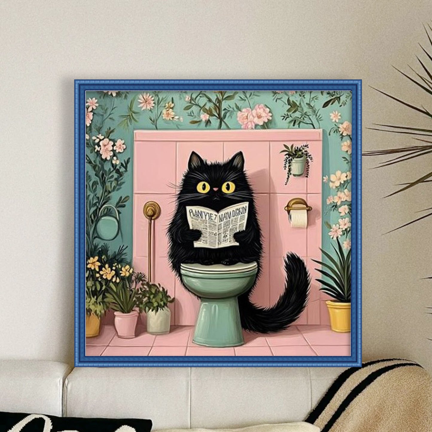 Black Cat In Restroom - Full 11CT Stamped Cross Stitch 40x40CM - Huacan