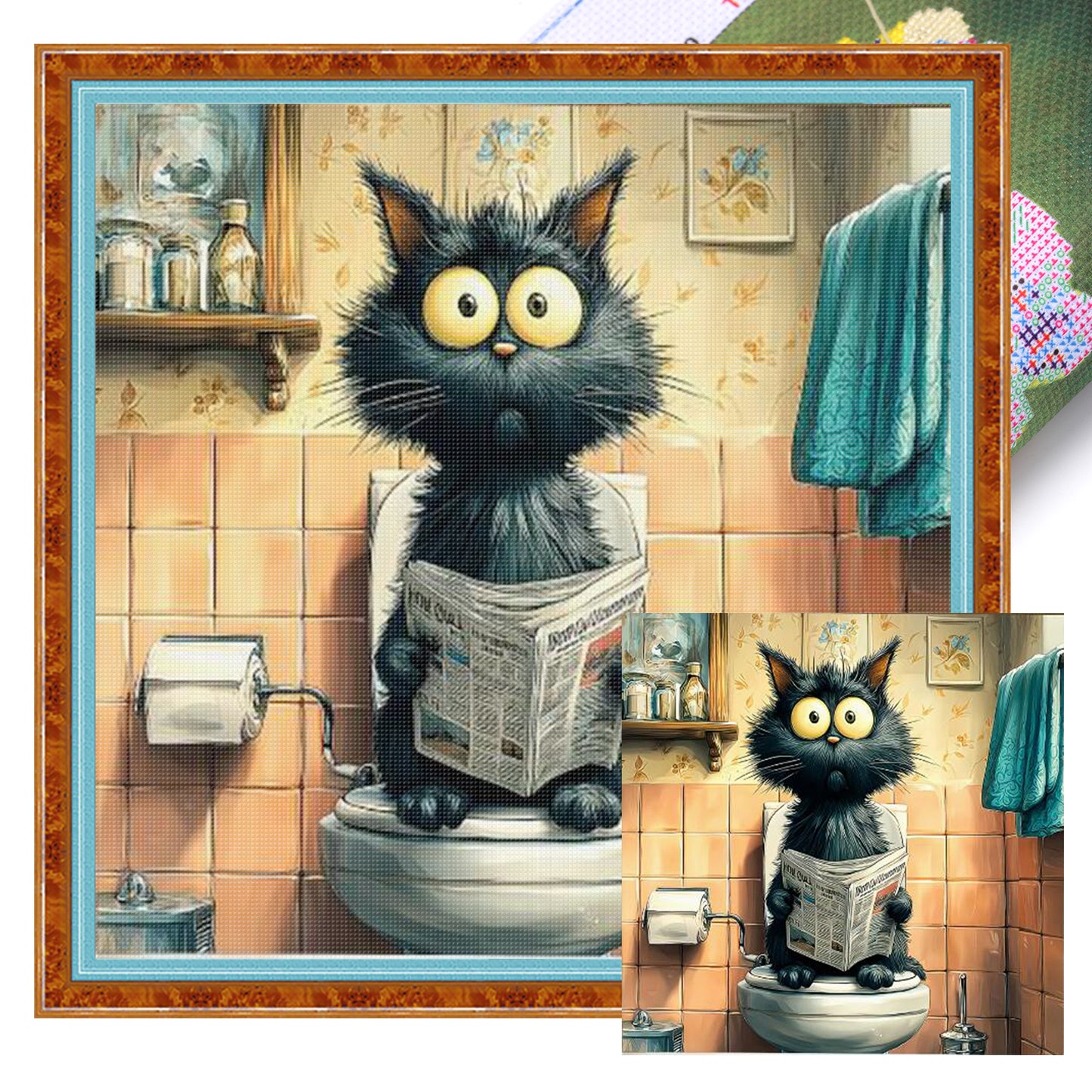 Cat Reading Newspaper - Full 11CT Stamped Cross Stitch 40x40CM - Huacan
