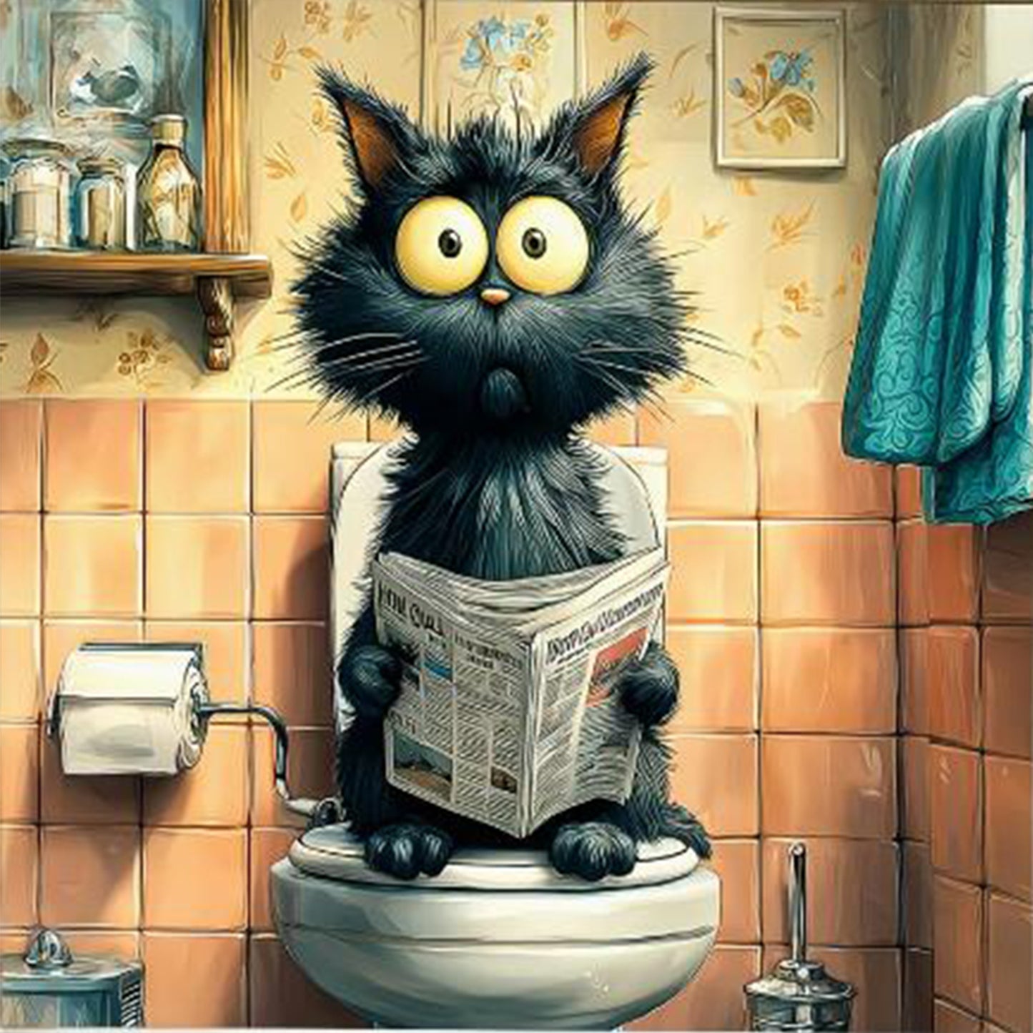 Cat Reading Newspaper - Full 11CT Stamped Cross Stitch 40x40CM - Huacan