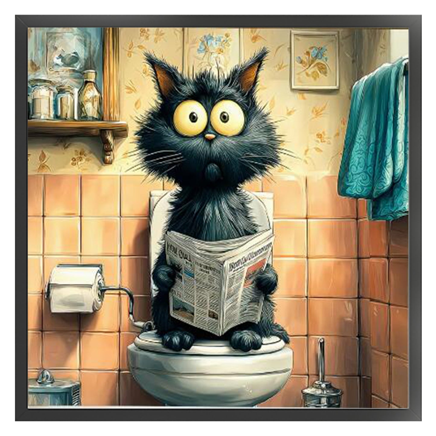 Cat Reading Newspaper - Full 11CT Stamped Cross Stitch 40x40CM - Huacan