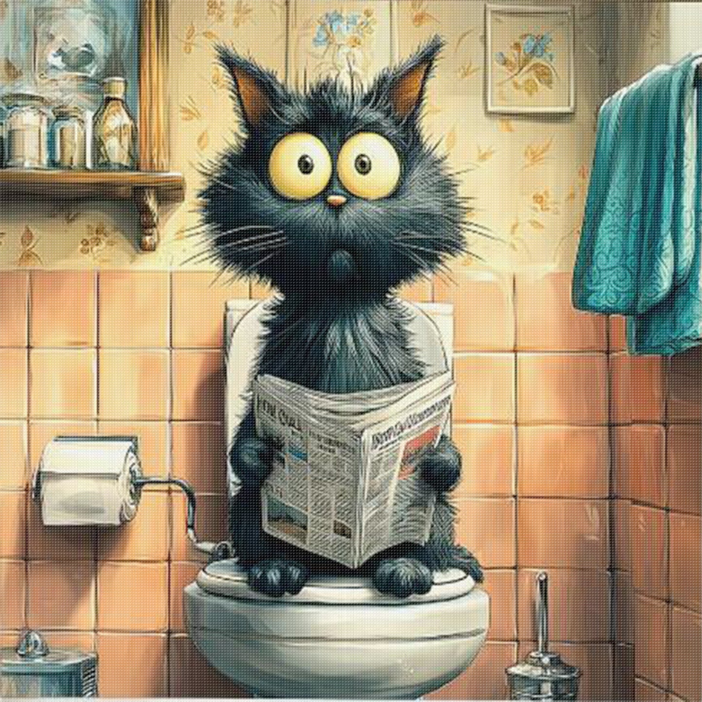 Cat Reading Newspaper - Full 11CT Stamped Cross Stitch 40x40CM - Huacan