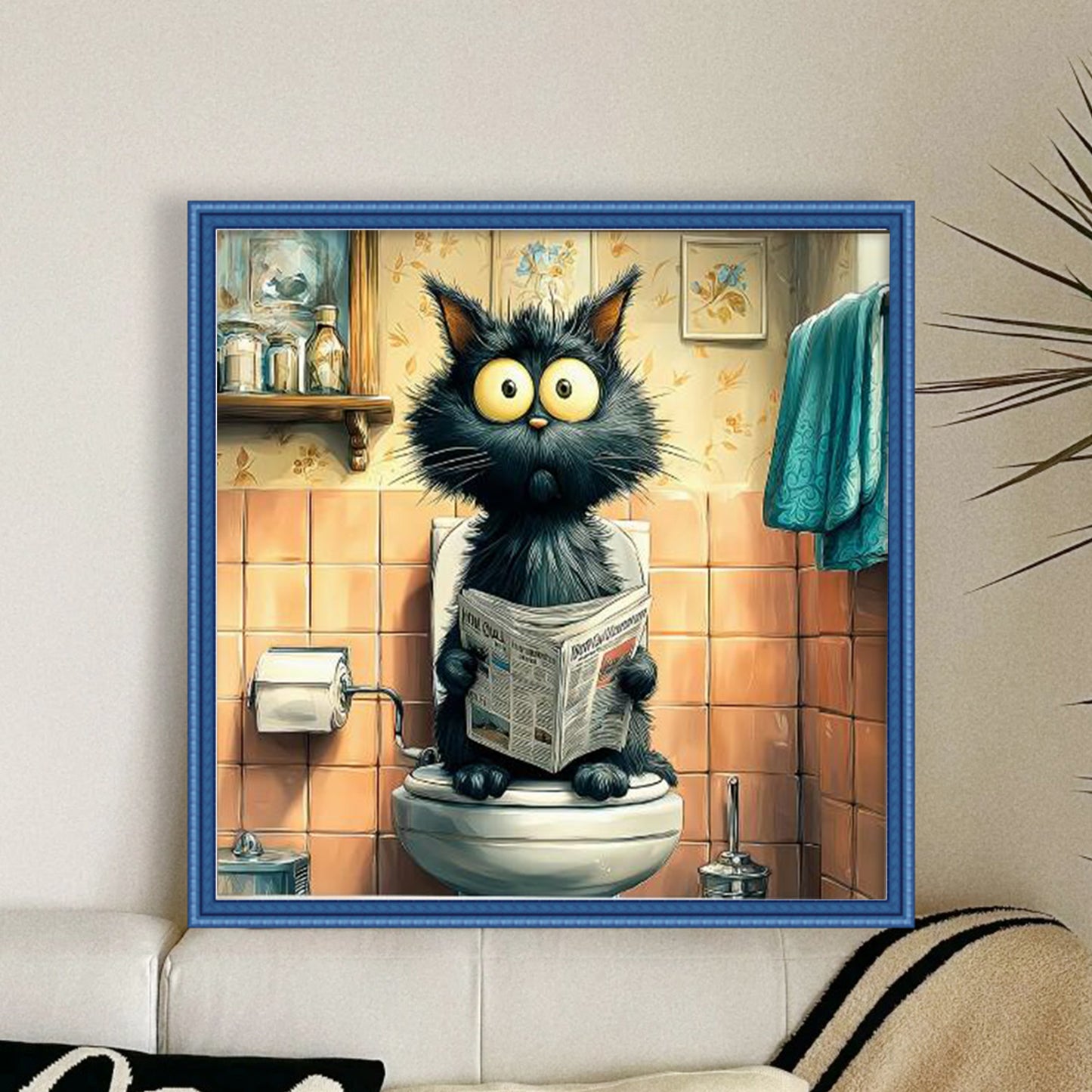Cat Reading Newspaper - Full 11CT Stamped Cross Stitch 40x40CM - Huacan