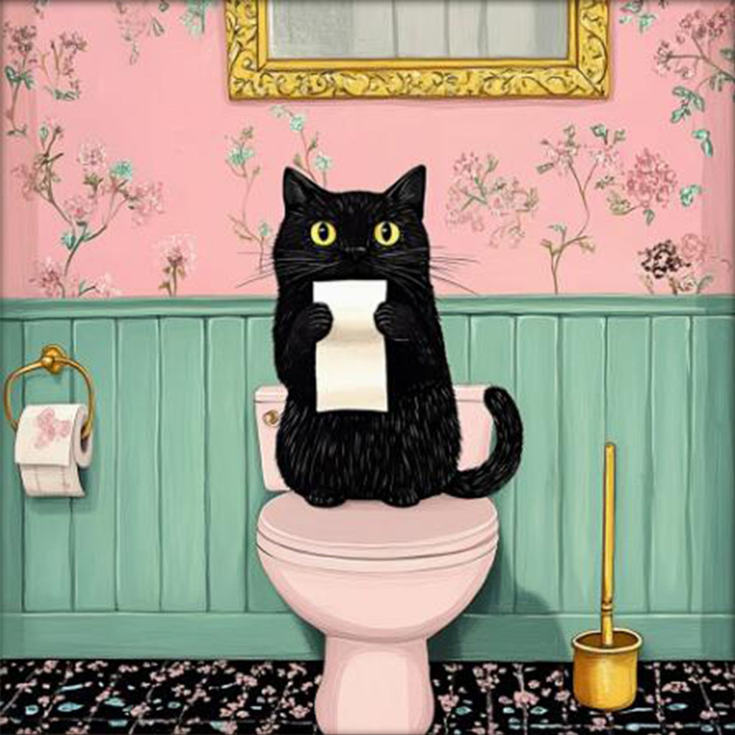 Cat On Toilet - Full 11CT Stamped Cross Stitch 40x40CM - Huacan