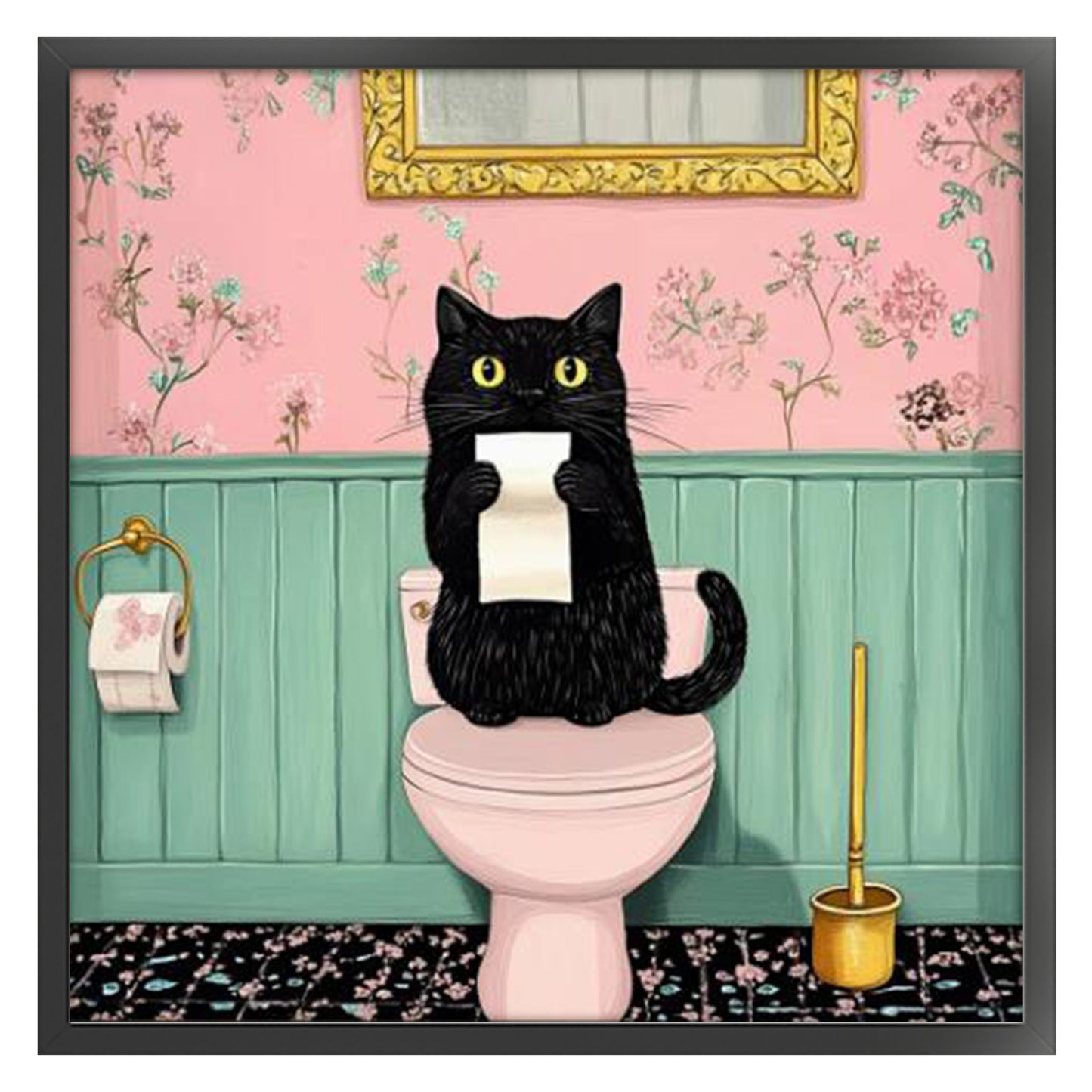 Cat On Toilet - Full 11CT Stamped Cross Stitch 40x40CM - Huacan